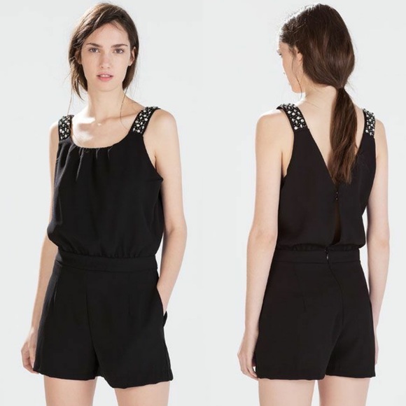 Zara Black Embellished Strap Romper - Picture 1 of 13